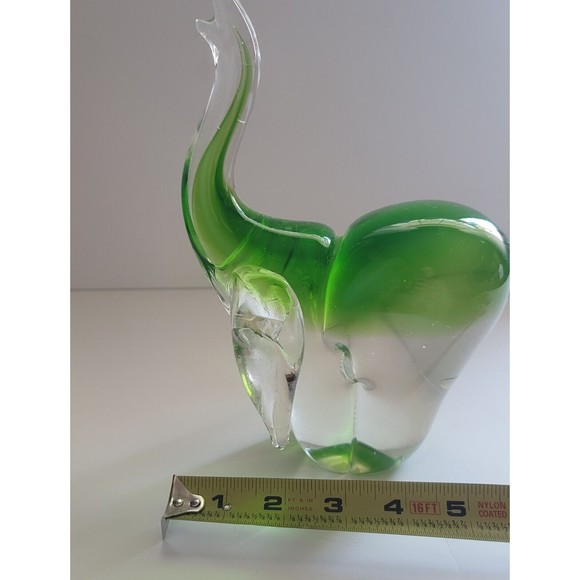Art Glass Elephant  Vintage Green Murano Style  Figurine Trunk Up heavy 3 Lb 9" - Picture 3 of 11